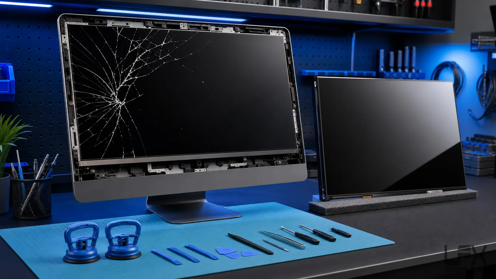 All-in-one desktop cracked screen and replacement panel assessment