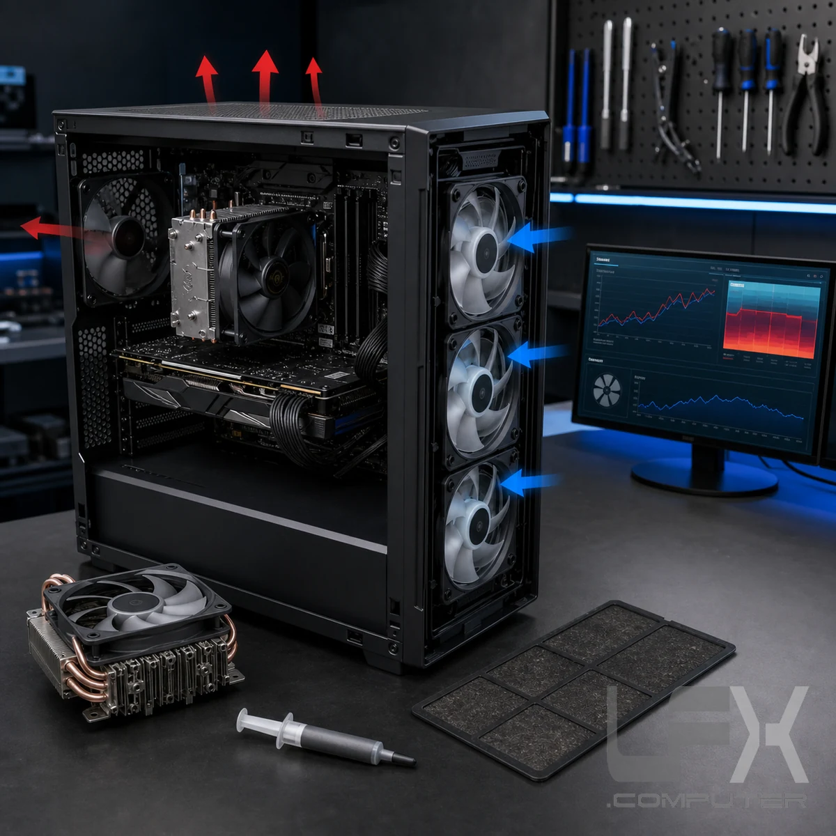 Gaming PC cooling airflow fan and thermal paste service
