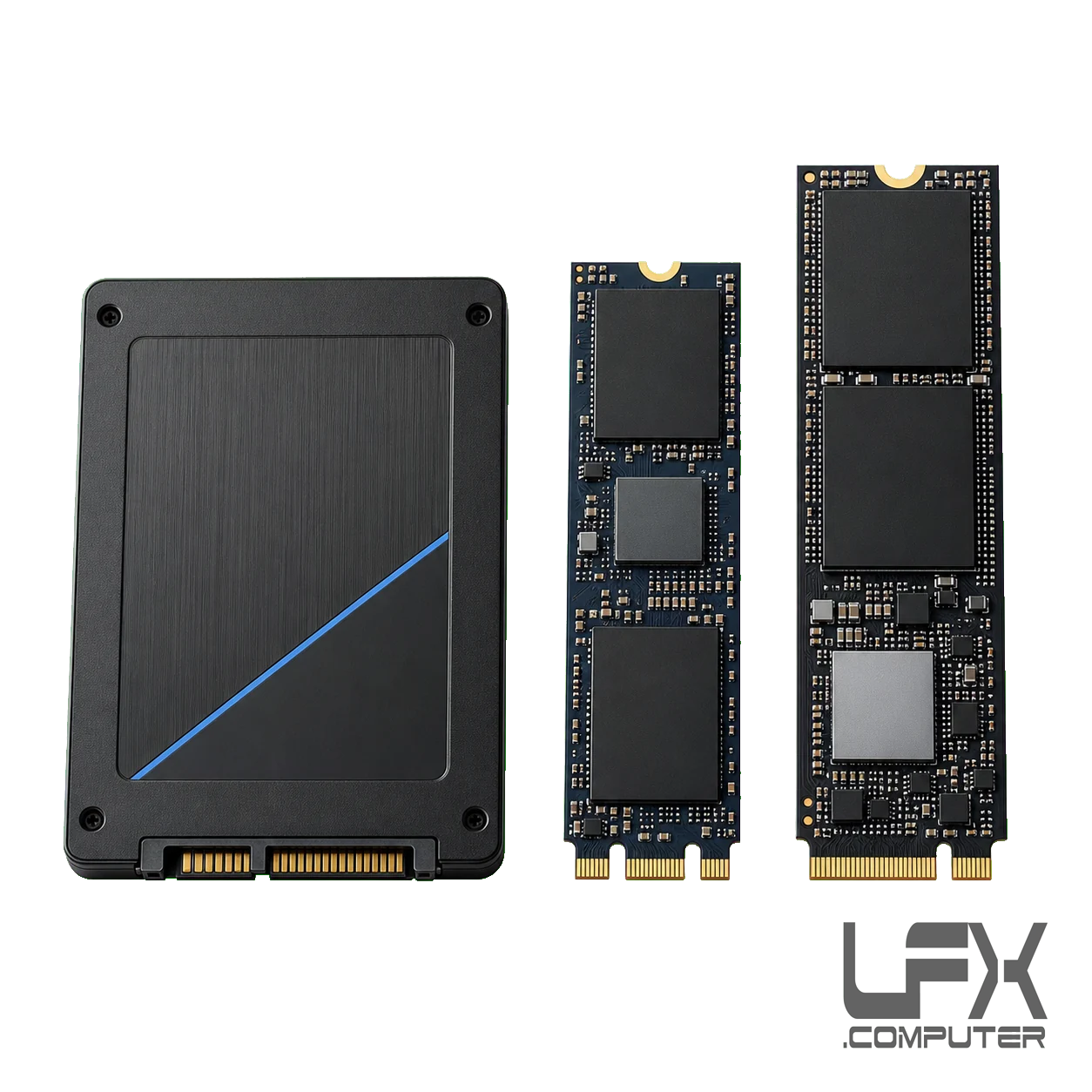Two point five inch SATA SSD with M dot 2 B plus M key and M key SSD drives
