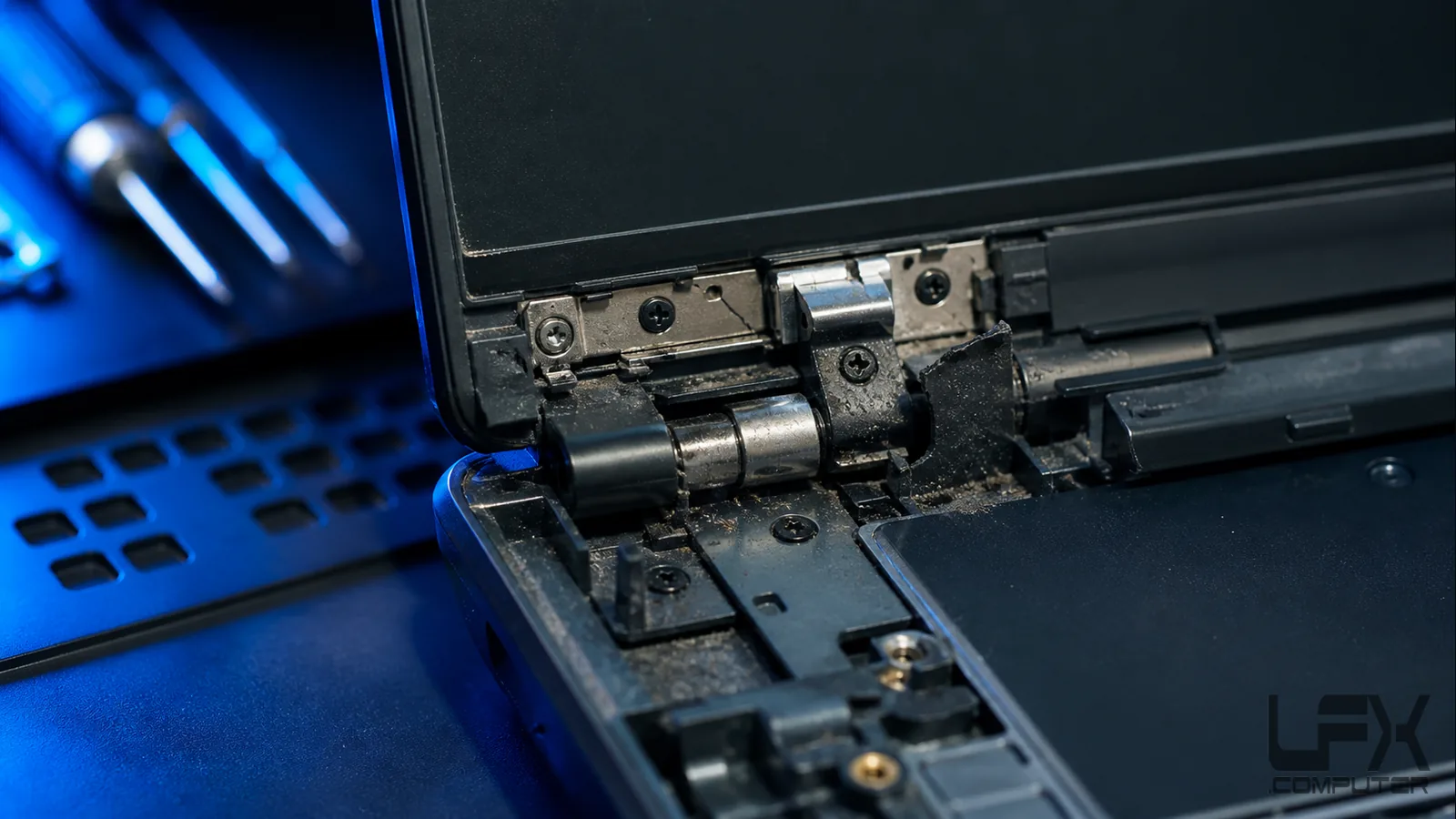 Stiff laptop hinge with cracked plastic mounting points