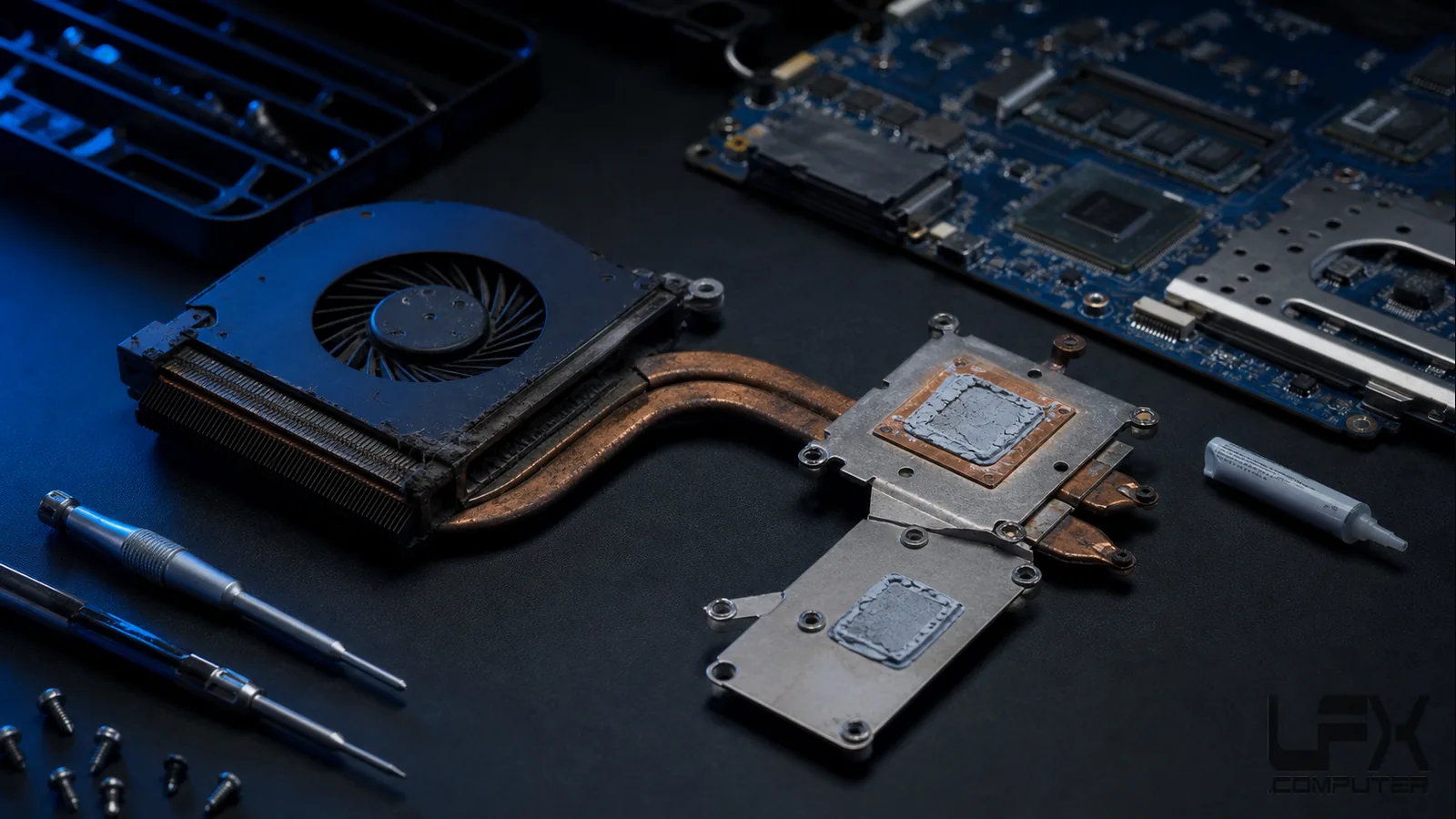 Laptop cooling fan and dried thermal paste service
