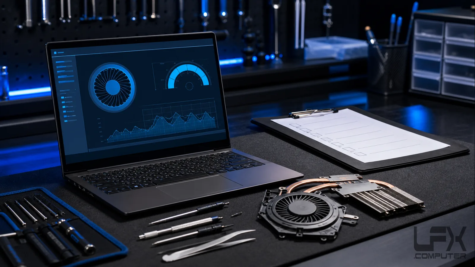 Overheating laptop diagnostics and cleaned cooling parts