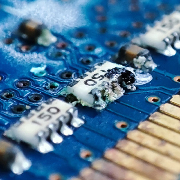 PCB corrosion caused by liquid damage